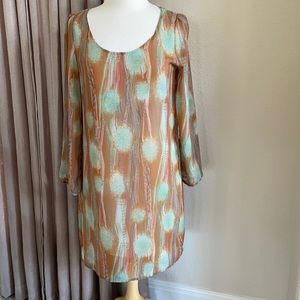 Medium sheer dress; knit lining; long sleeve